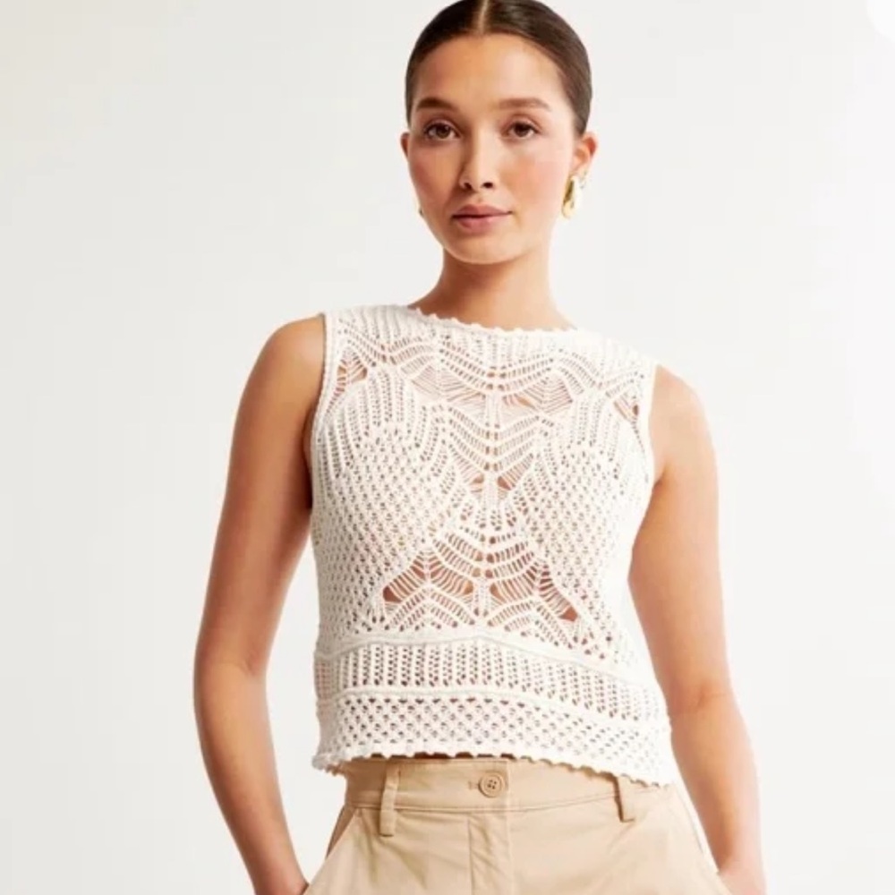 Abercrombie & Fitch White Crochet Knit Tank Top